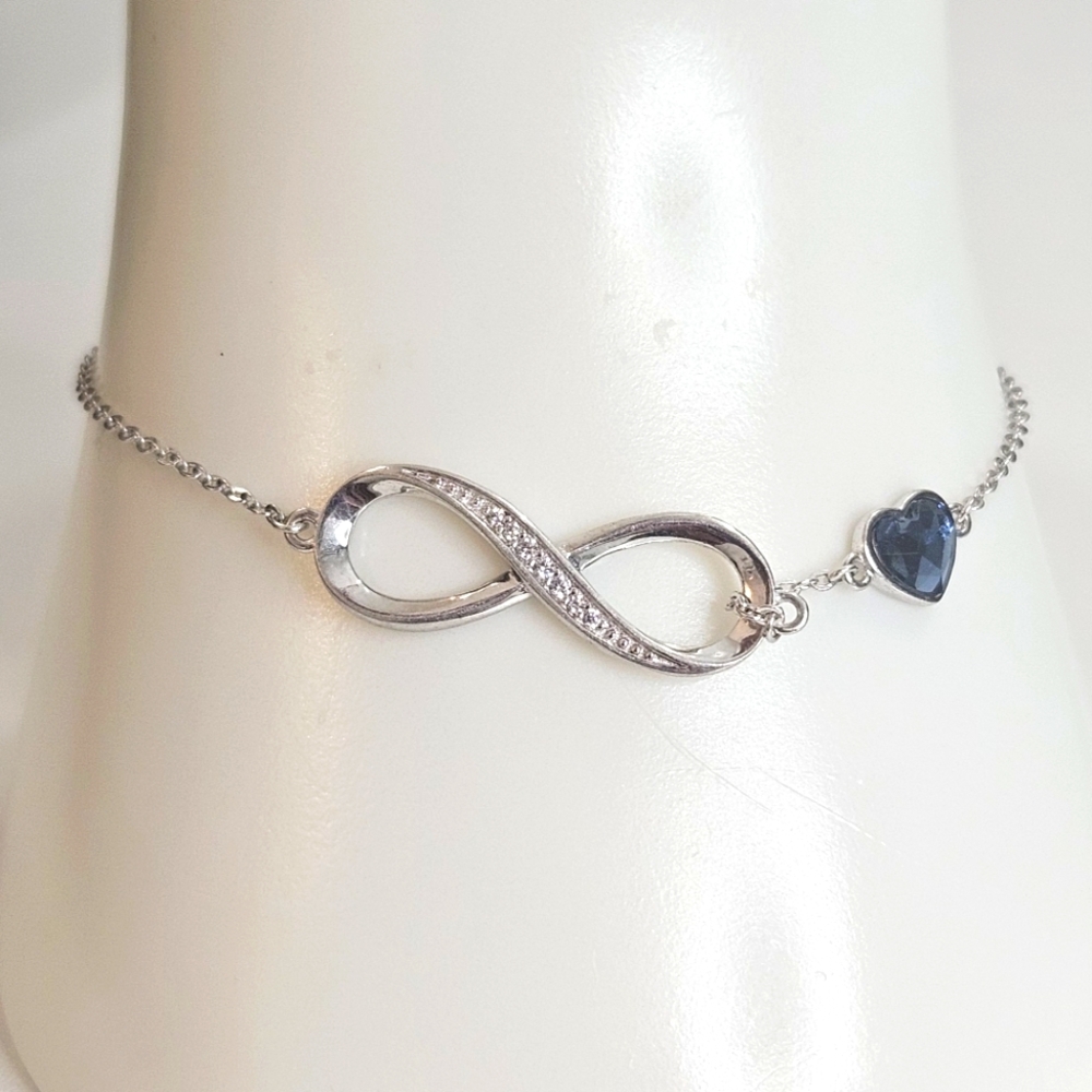 CDE Infinity Heart Birthstone Charm Link 925 Sterling Silver Bracelet 7-9"
